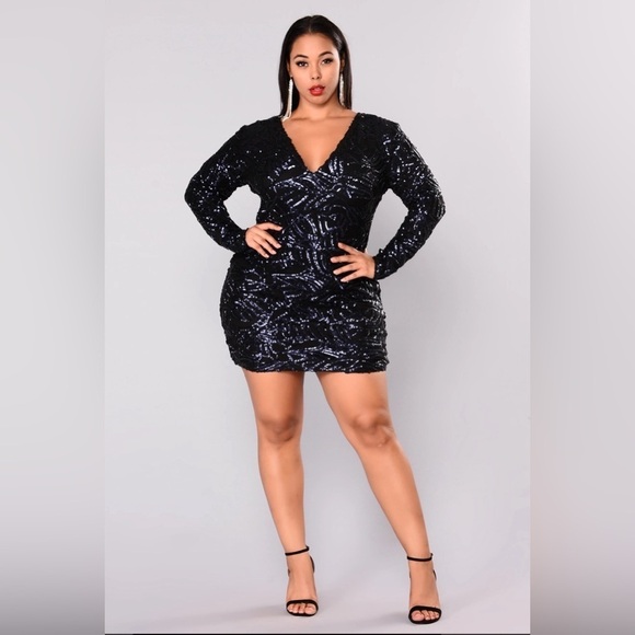 Fashion Nova Dresses & Skirts - Fashion Nova Star Is Born Sequin Dress - Navy 3X